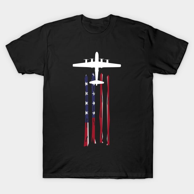 B-29 Super Fortress American Flag T-Shirt by Dirty Custard Designs 